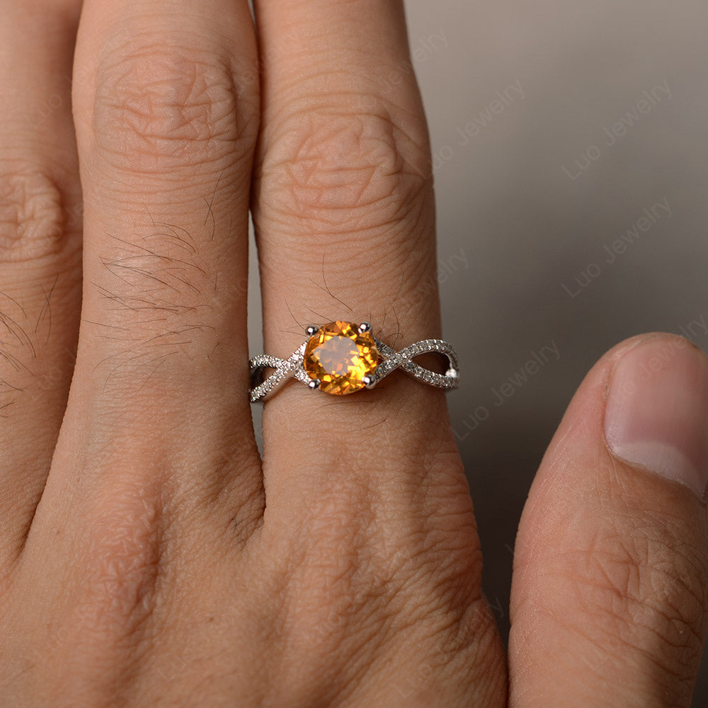 Round Citrine Engagement Ring Twisted Ring - LUO Jewelry