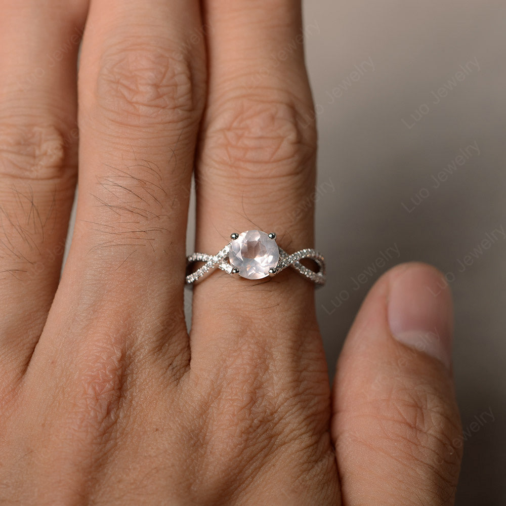 Round Rose Quartz Engagement Ring Twisted Ring - LUO Jewelry