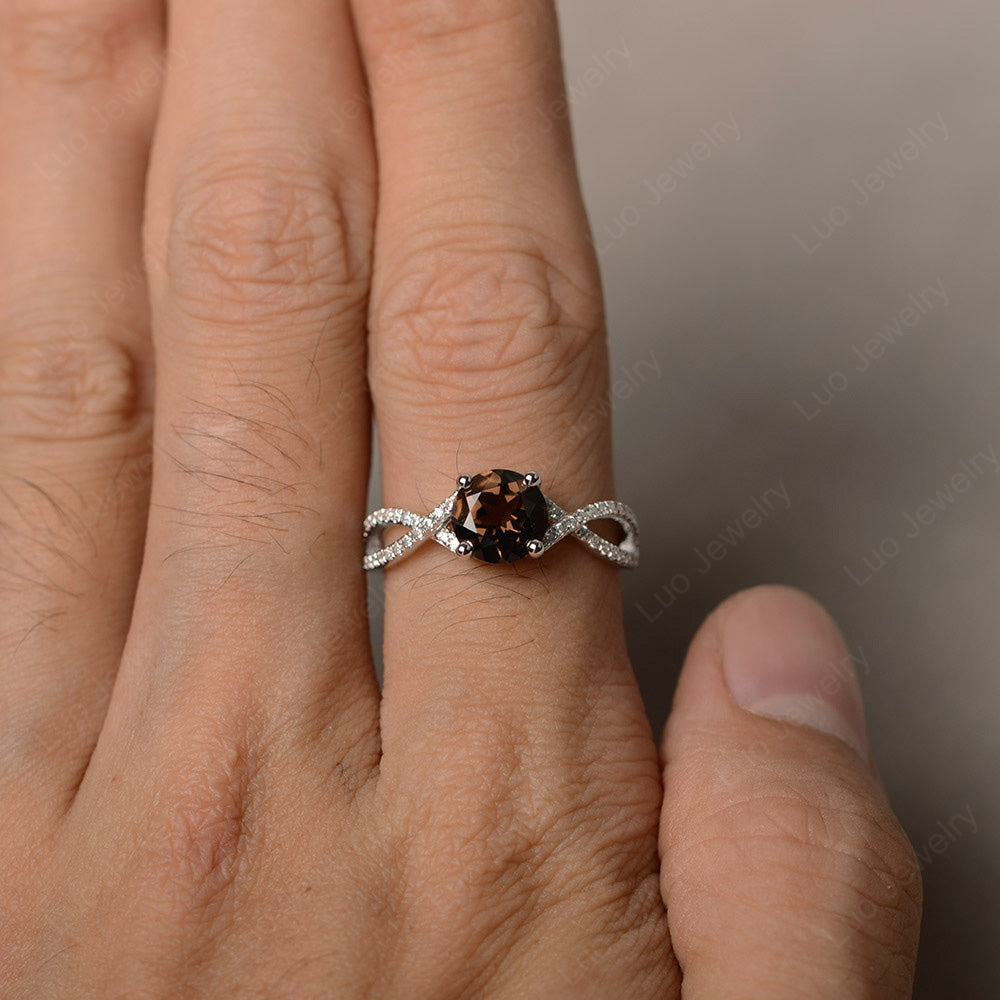 Round Smoky Quartz Engagement Ring Twisted Ring - LUO Jewelry