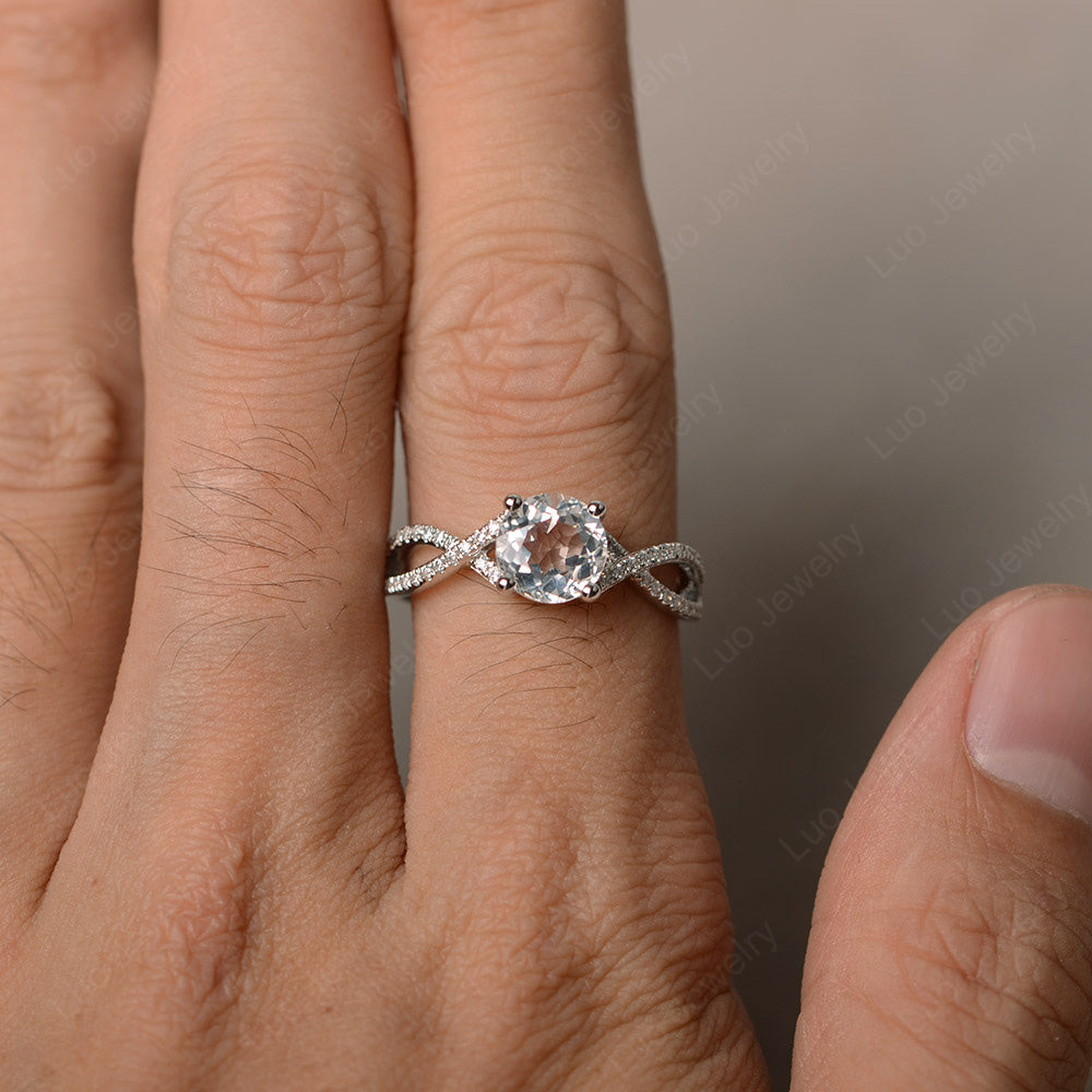 Round White Topaz Engagement Ring Twisted Ring - LUO Jewelry