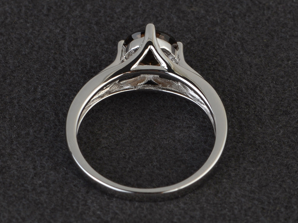 Vintage Round Cut Smoky Quartz Ring Sterling Silver - LUO Jewelry