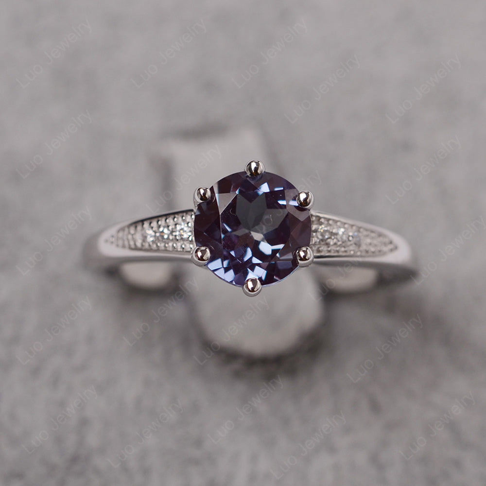 Brilliant Cut Alexandrite Engagement Ring Silver - LUO Jewelry