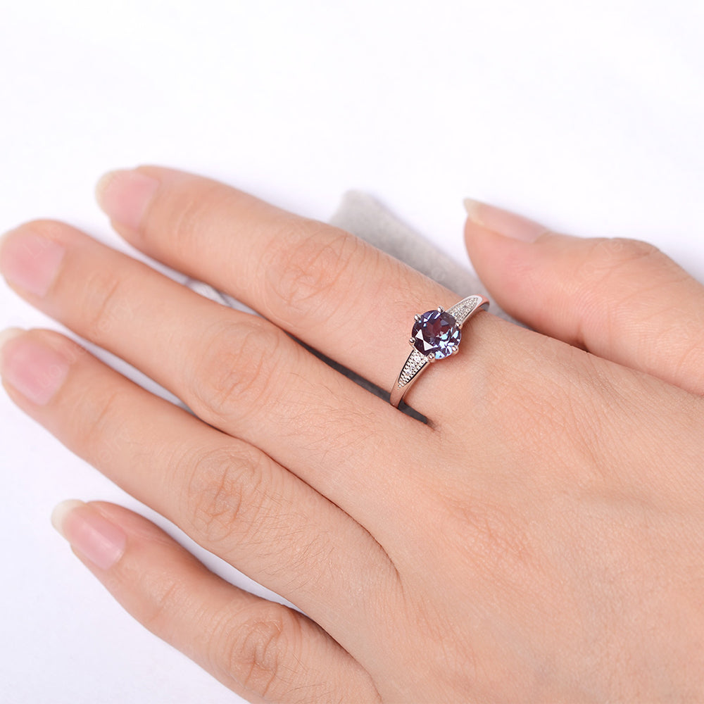 Brilliant Cut Alexandrite Engagement Ring Silver - LUO Jewelry