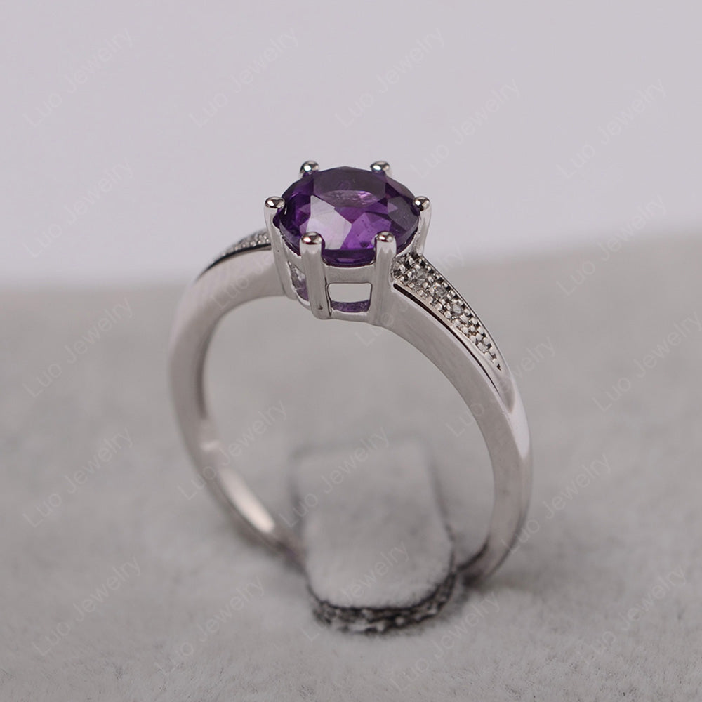 Brilliant Cut Amethyst Engagement Ring Silver - LUO Jewelry