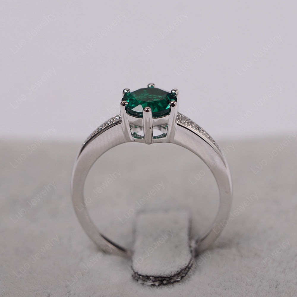 Brilliant Cut Lab Emerald Engagement Ring Silver - LUO Jewelry