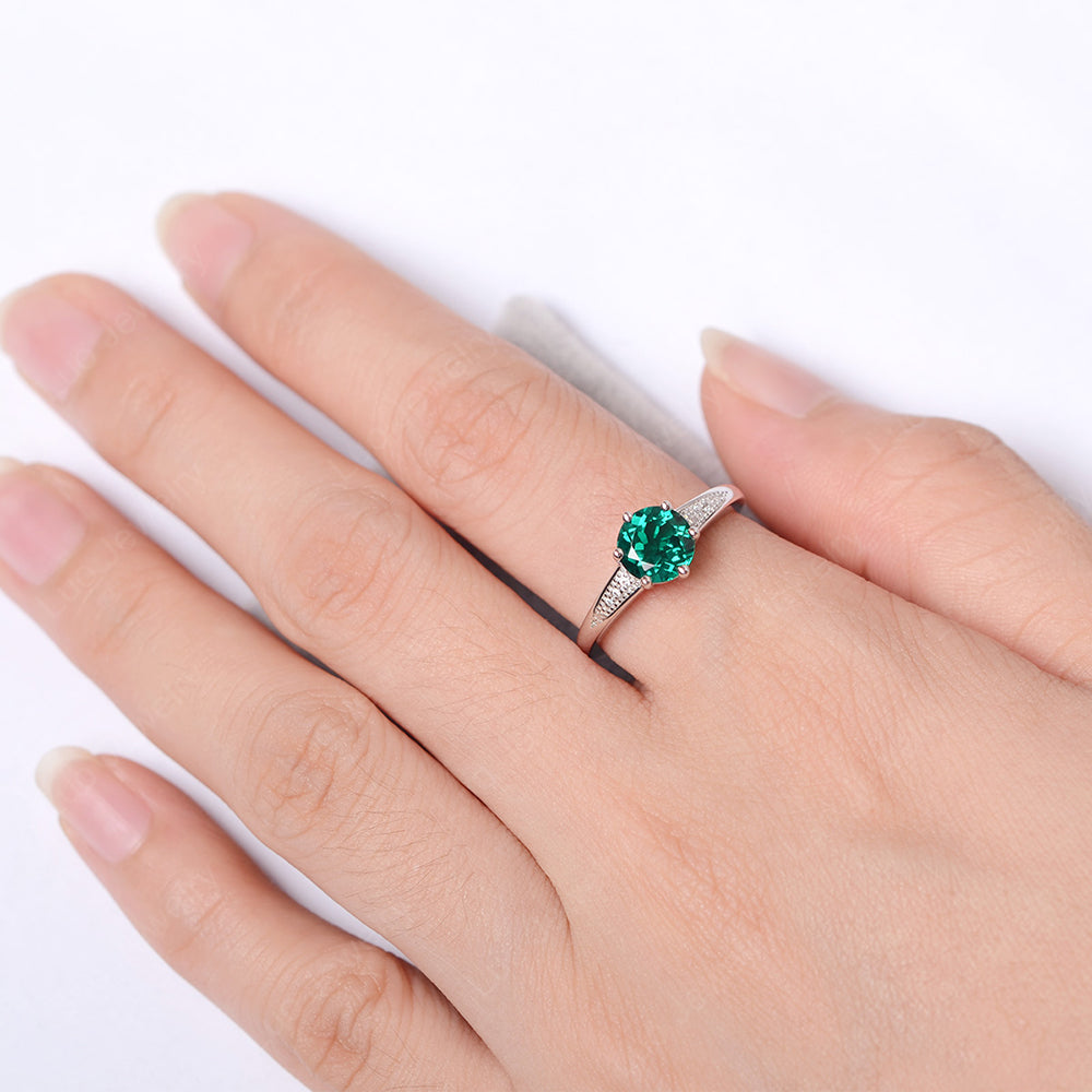 Brilliant Cut Lab Emerald Engagement Ring Silver - LUO Jewelry