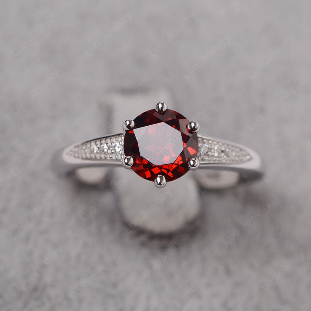 Brilliant Cut Garnet Engagement Ring Silver - LUO Jewelry