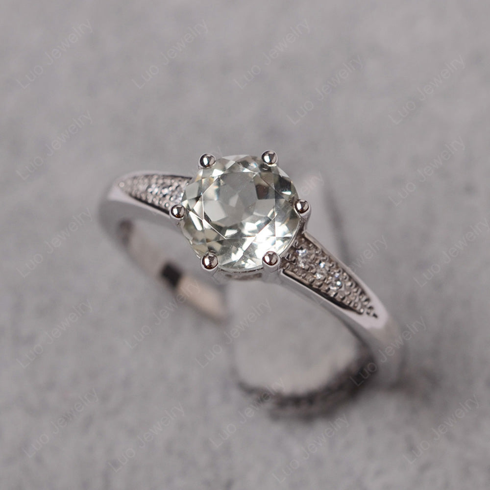Brilliant Cut Green Amethyst Engagement Ring Silver - LUO Jewelry