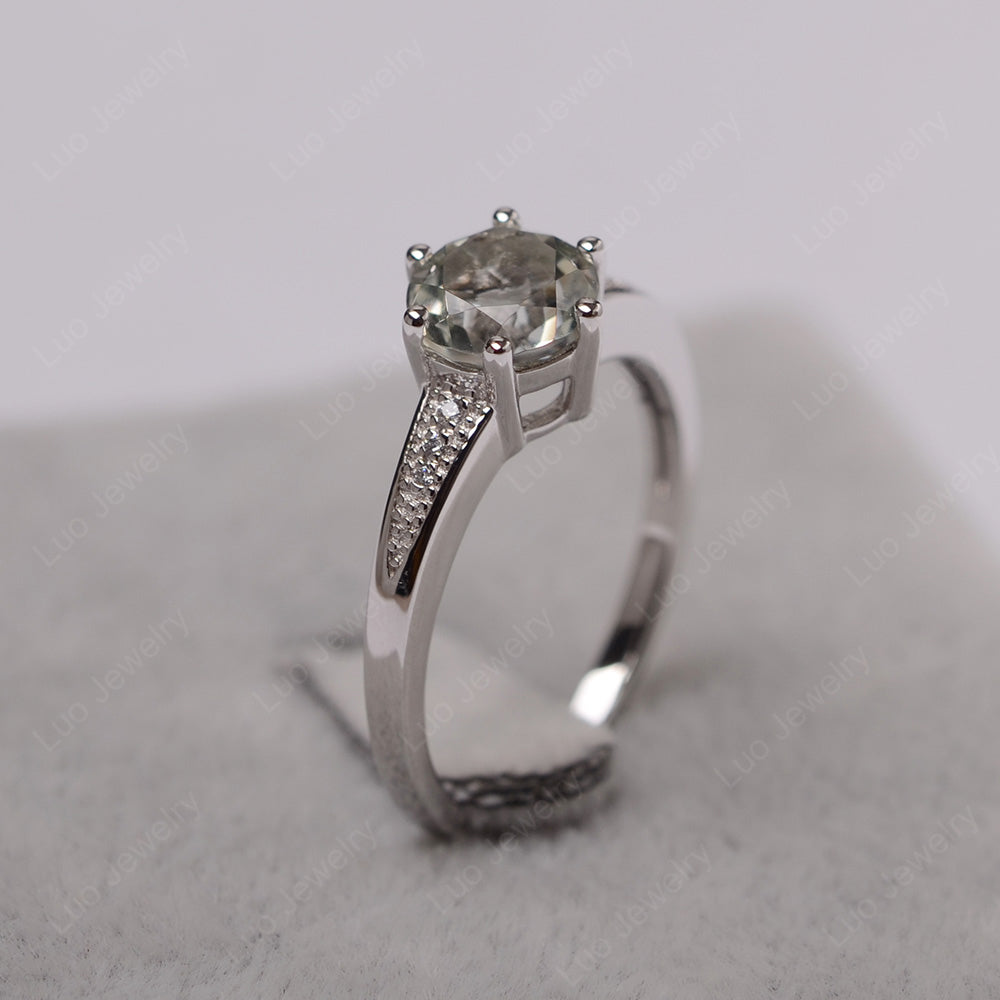 Brilliant Cut Green Amethyst Engagement Ring Silver - LUO Jewelry