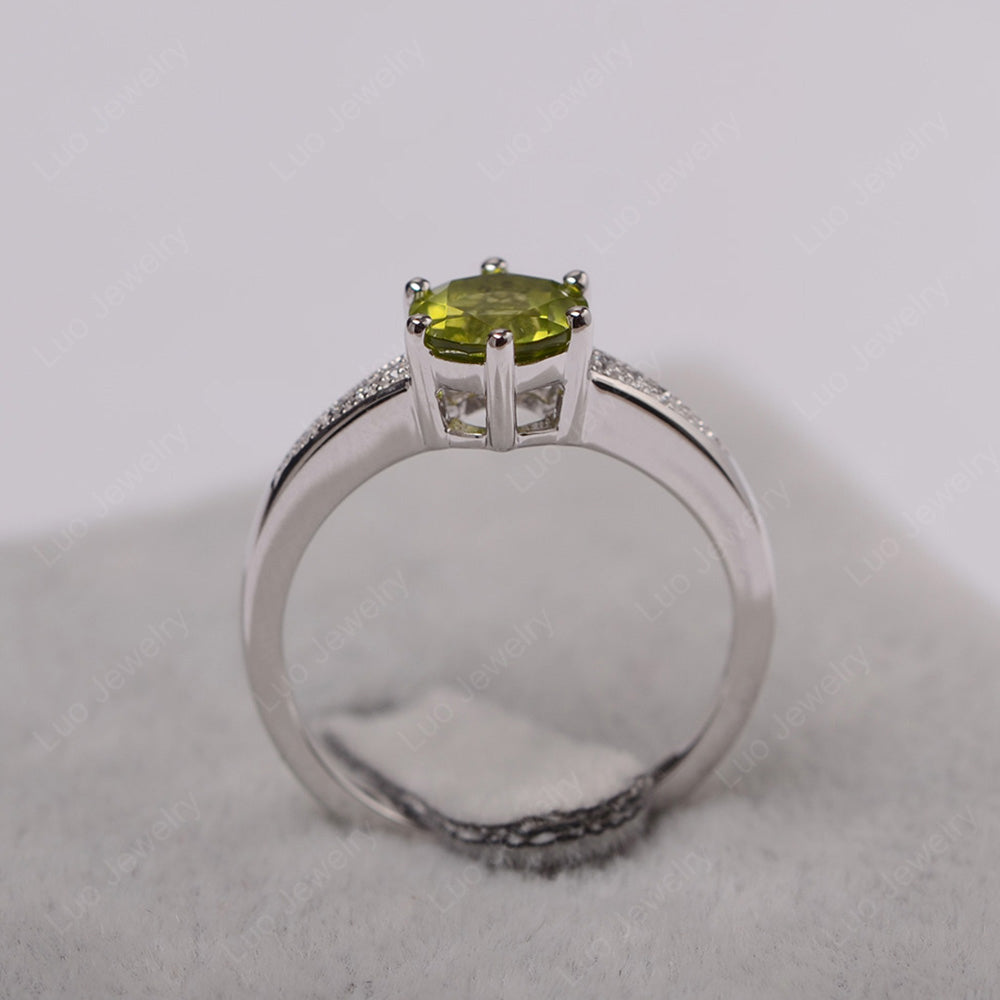 Brilliant Cut Peridot Engagement Ring Silver - LUO Jewelry