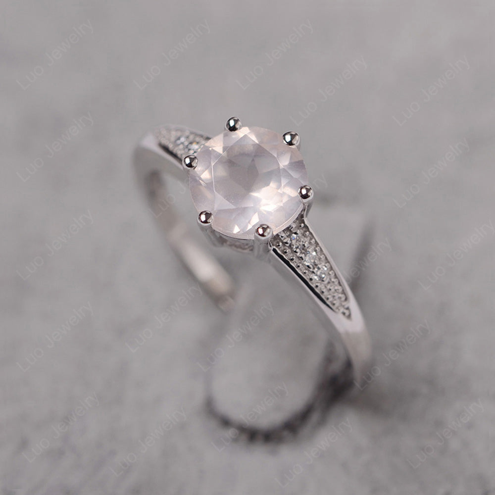 Brilliant Cut Rose Quartz Engagement Ring Silver - LUO Jewelry