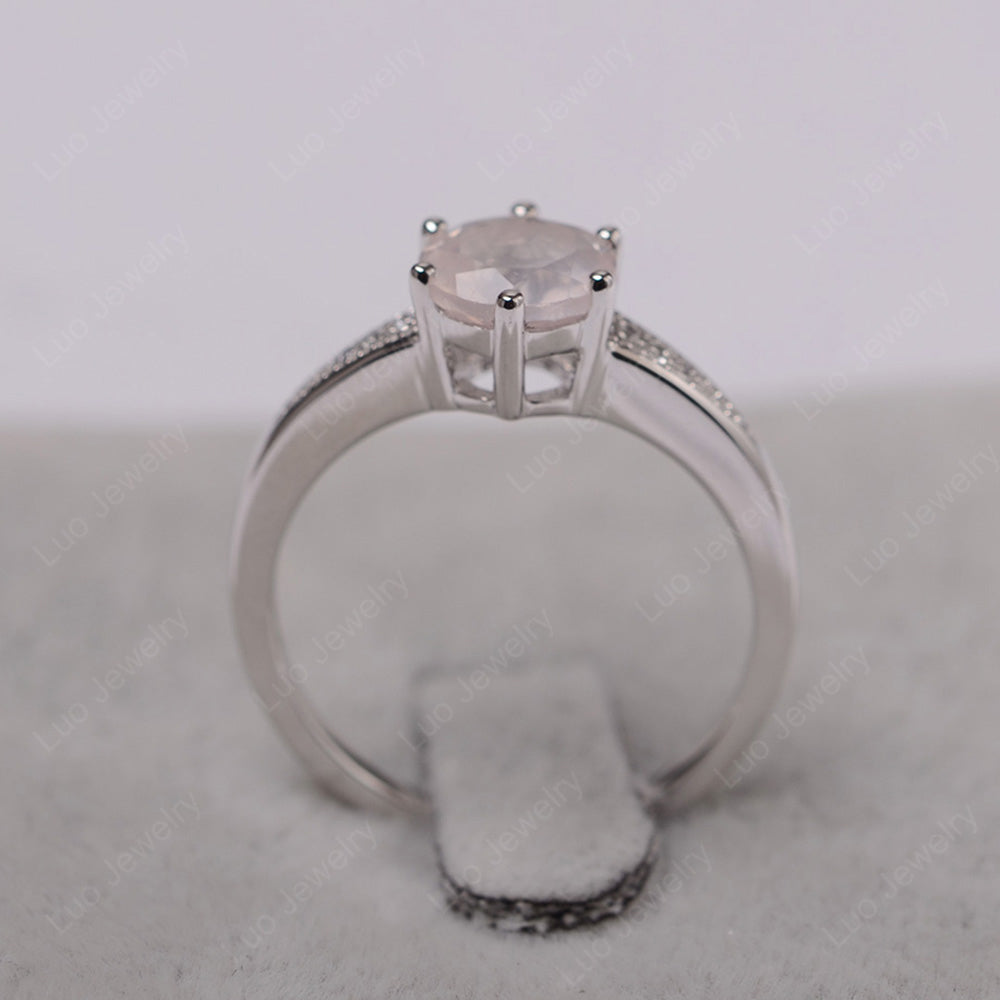 Brilliant Cut Rose Quartz Engagement Ring Silver - LUO Jewelry