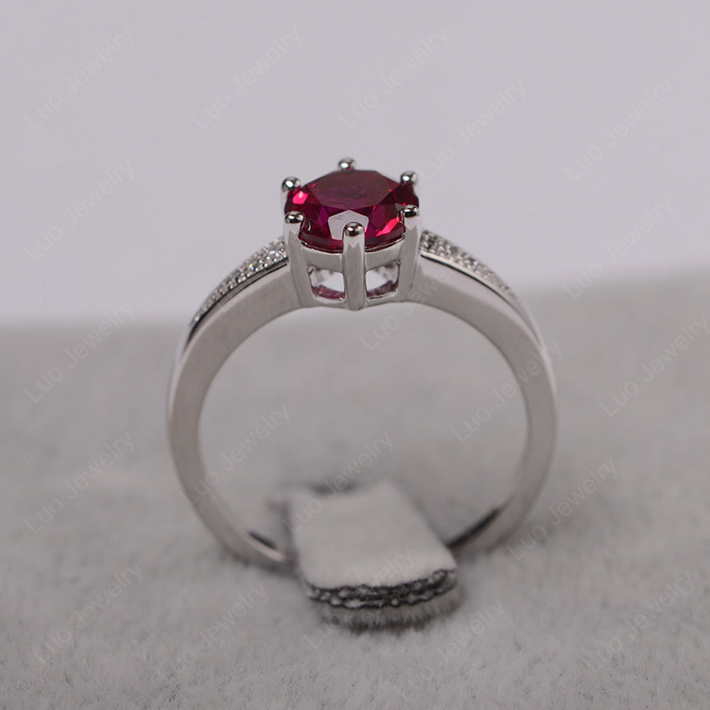 Brilliant Cut Ruby Engagement Ring Silver - LUO Jewelry