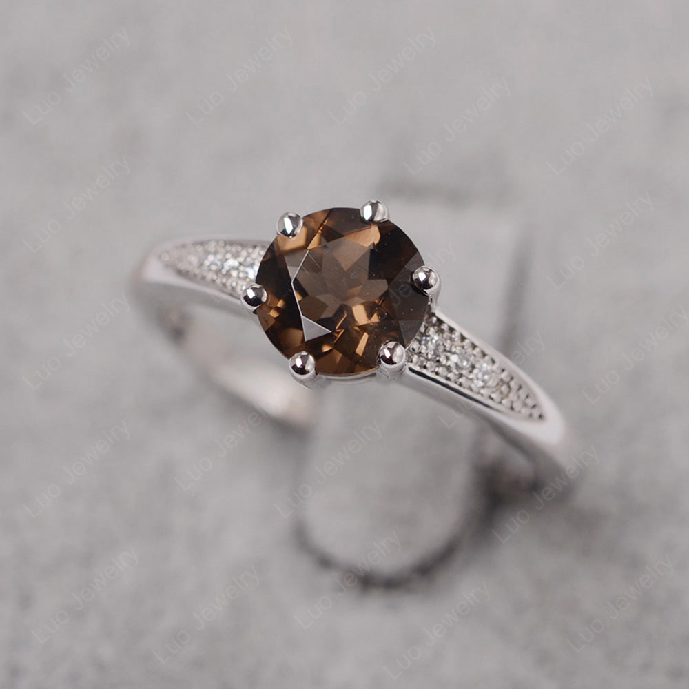Brilliant Cut Smoky Quartz  Engagement Ring Silver - LUO Jewelry