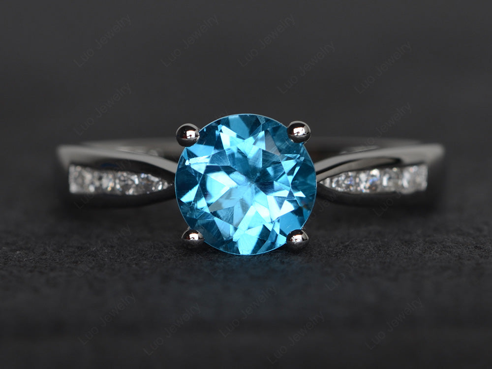 Round Cut Swiss Blue Topaz Engagement Ring - LUO Jewelry
