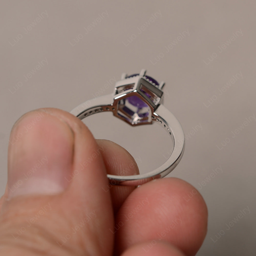Art Deco Hexagon Set Amethyst Ring Rose Gold - LUO Jewelry