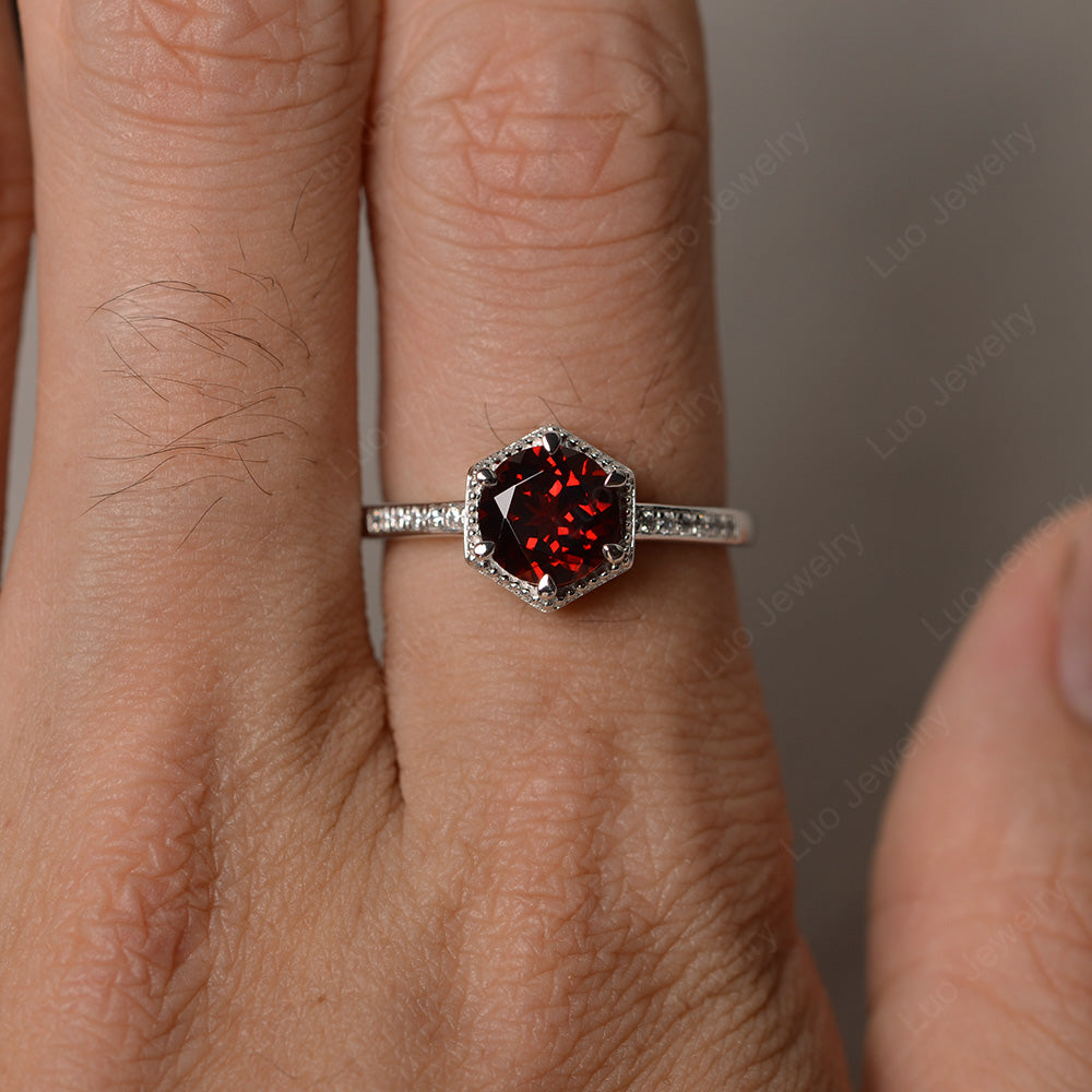 Art Deco Hexagon Set Garnet Ring Rose Gold - LUO Jewelry