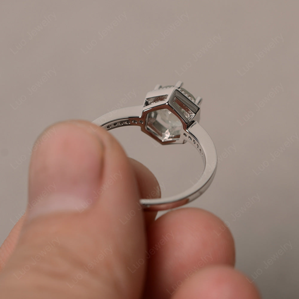 Art Deco Hexagon Set Green Amethyst Ring Rose Gold - LUO Jewelry