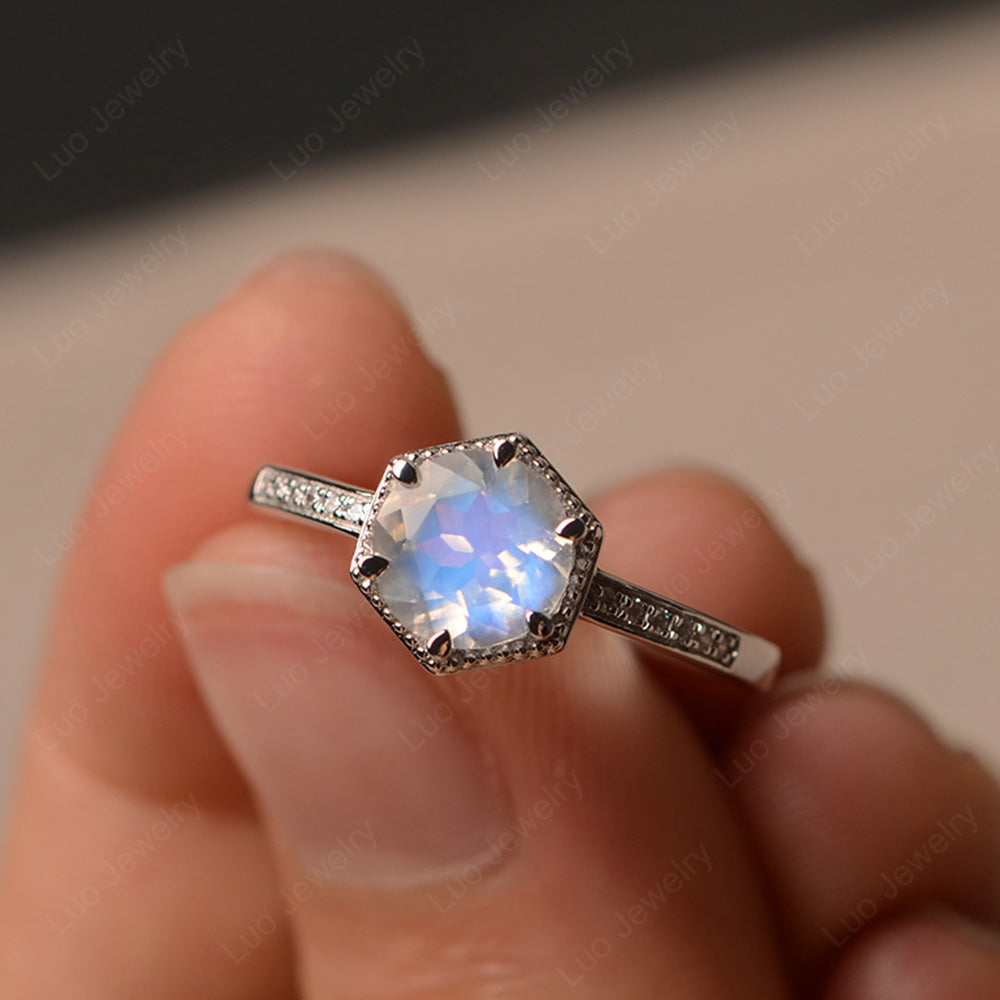 Art Deco Hexagon Set Moonstone Ring Rose Gold - LUO Jewelry