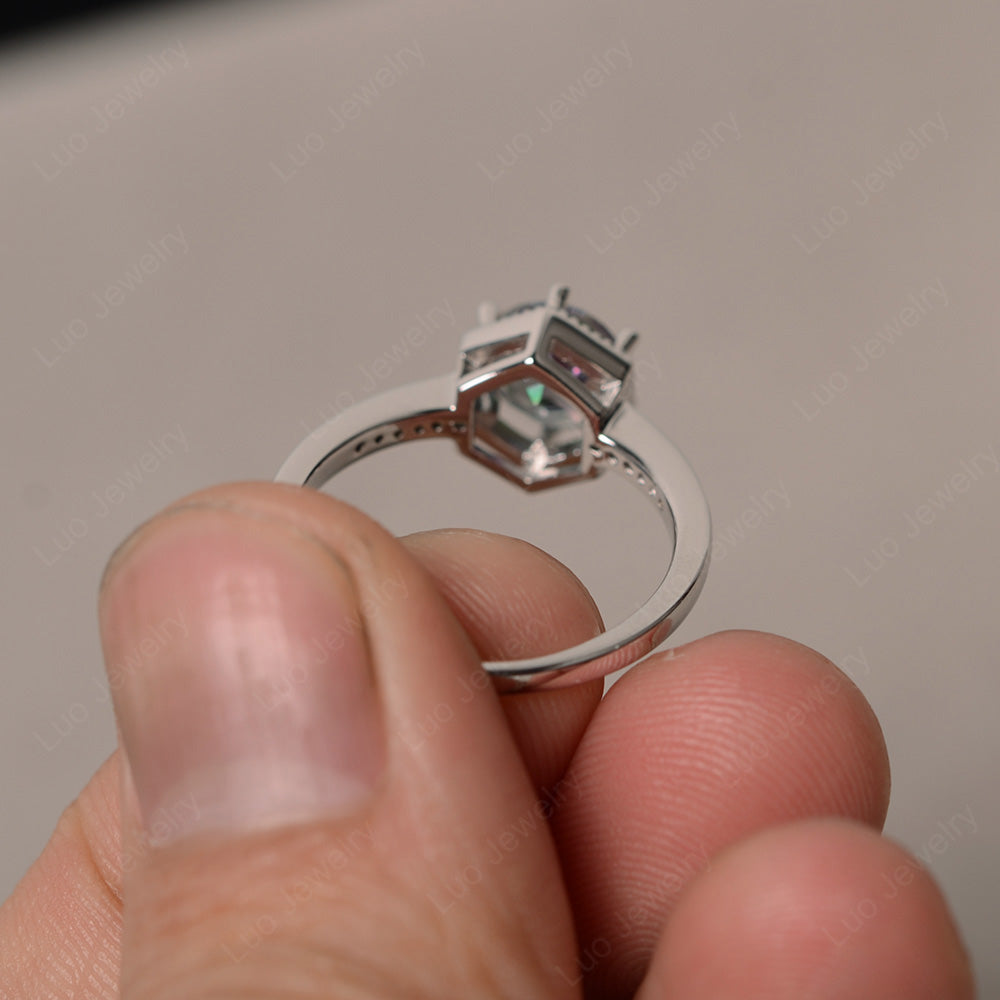 Art Deco Hexagon Set Mystic Topaz Ring Rose Gold - LUO Jewelry