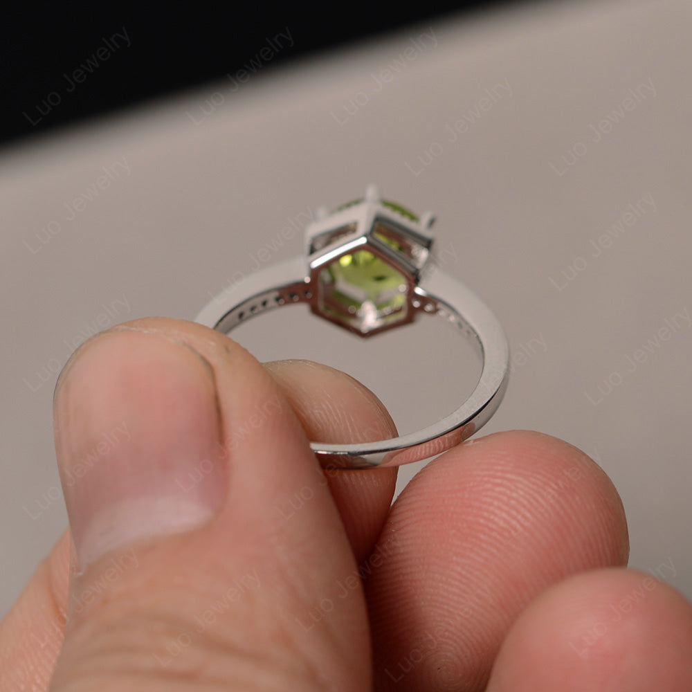 Art Deco Hexagon Set Peridot Ring Rose Gold - LUO Jewelry