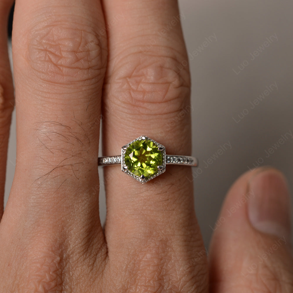 Art Deco Hexagon Set Peridot Ring Rose Gold - LUO Jewelry