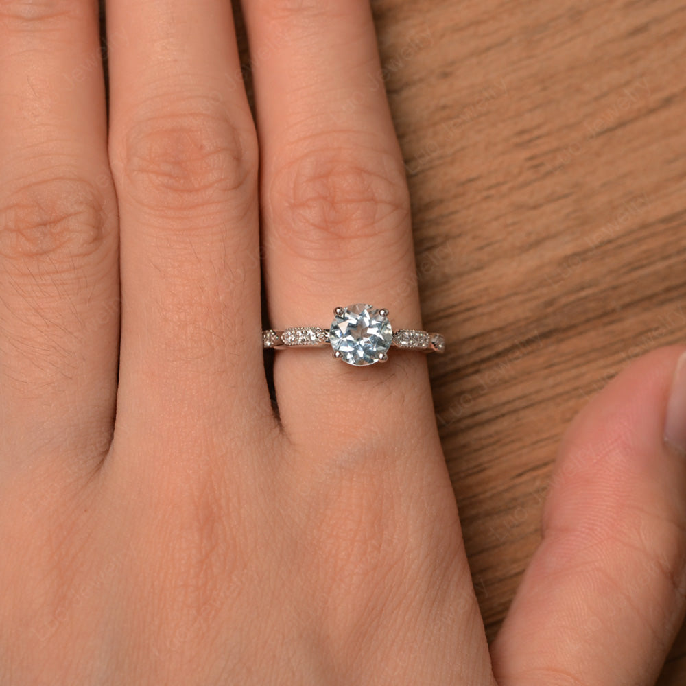 Unique Aquamarine Ring Deco Art Sterling Silver - LUO Jewelry