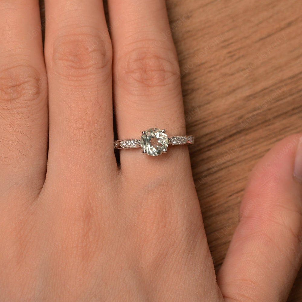 Unique Green Amethyst Ring Deco Art Sterling Silver - LUO Jewelry