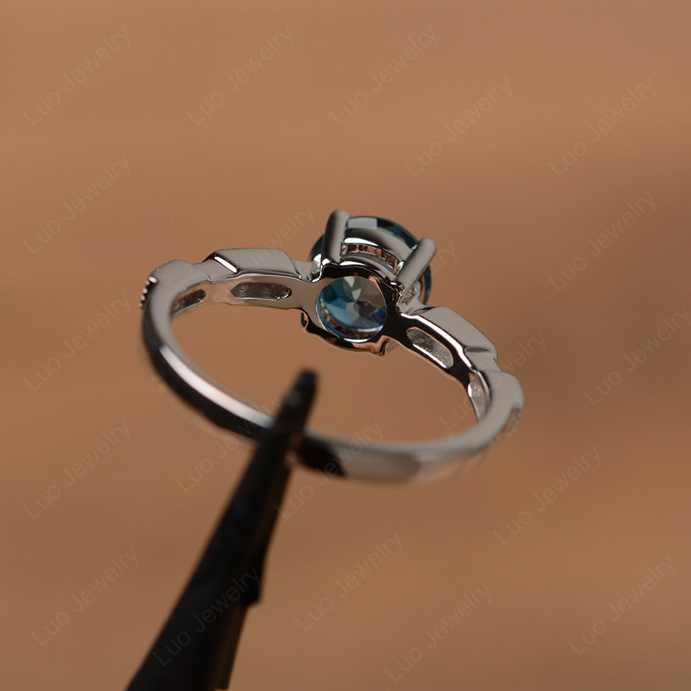 Unique London Blue Topaz Ring Deco Art Sterling Silver - LUO Jewelry