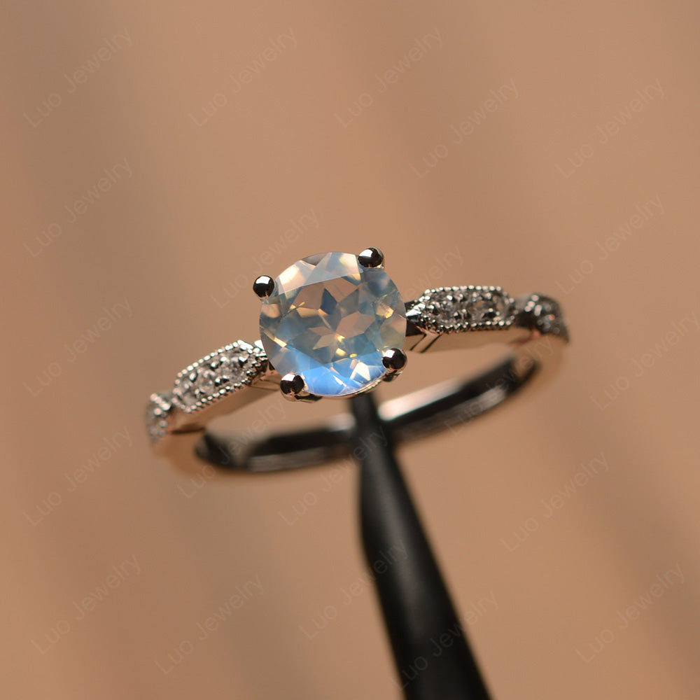 Unique Moonstone Ring Deco Art Sterling Silver - LUO Jewelry