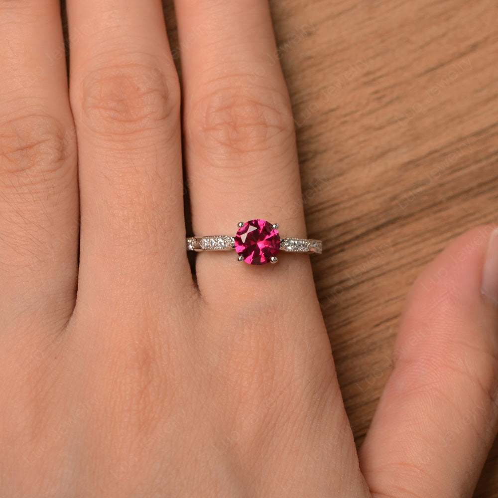 Unique Ruby Ring Deco Art Sterling Silver - LUO Jewelry