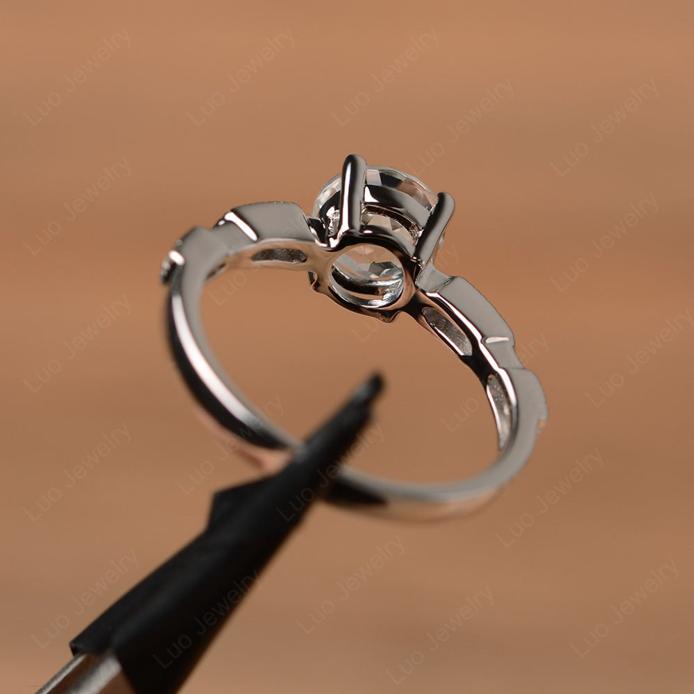 Unique White Topaz Ring Deco Art Sterling Silver - LUO Jewelry