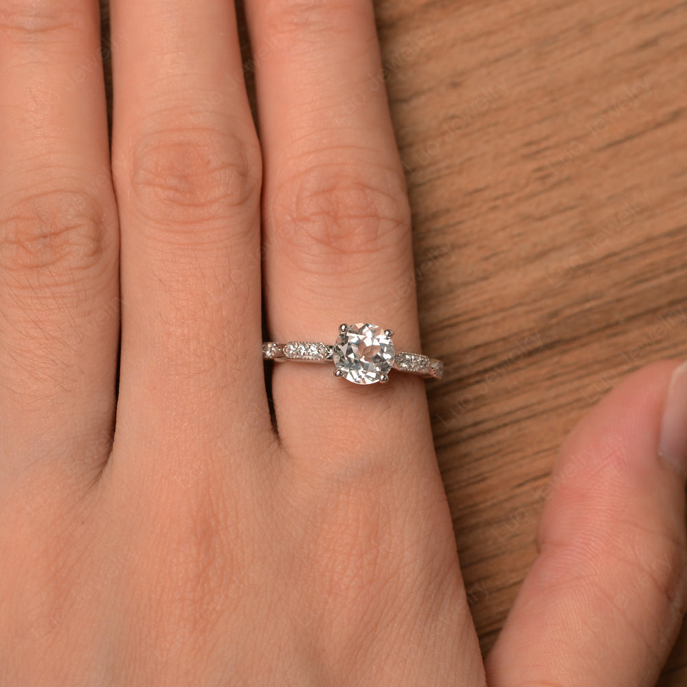 Unique White Topaz Ring Deco Art Sterling Silver - LUO Jewelry