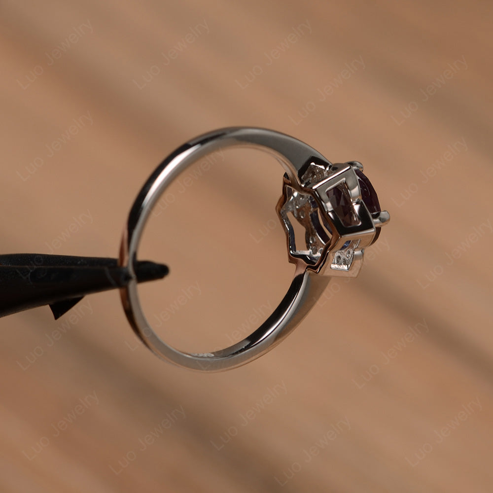 Round Cut Alexandrite Halo Flower Engagement Ring - LUO Jewelry