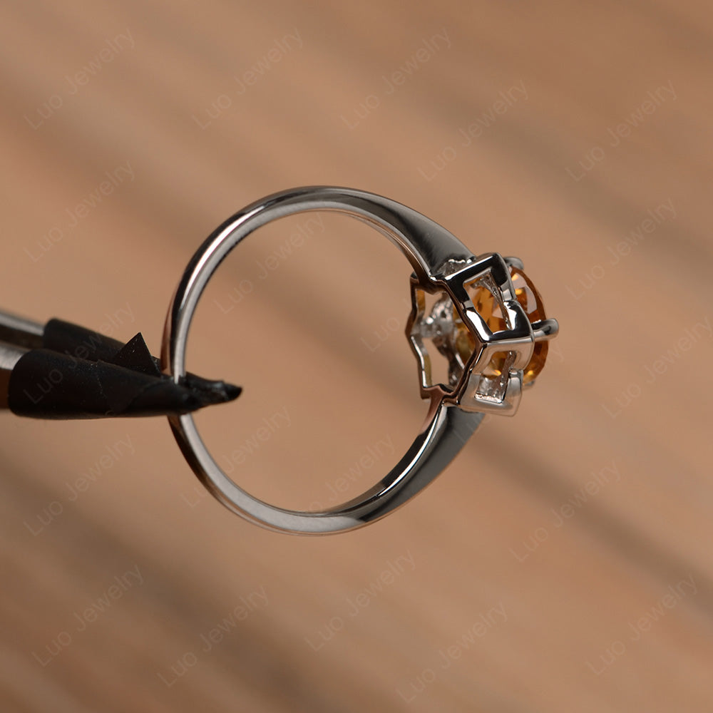 Round Cut Citrine Halo Flower Engagement Ring - LUO Jewelry