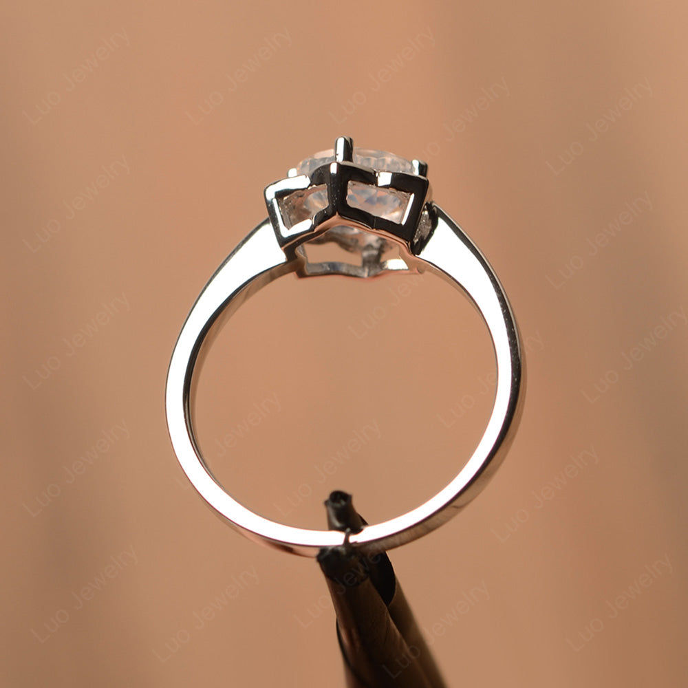 Round Cut Moonstone Halo Flower Engagement Ring - LUO Jewelry