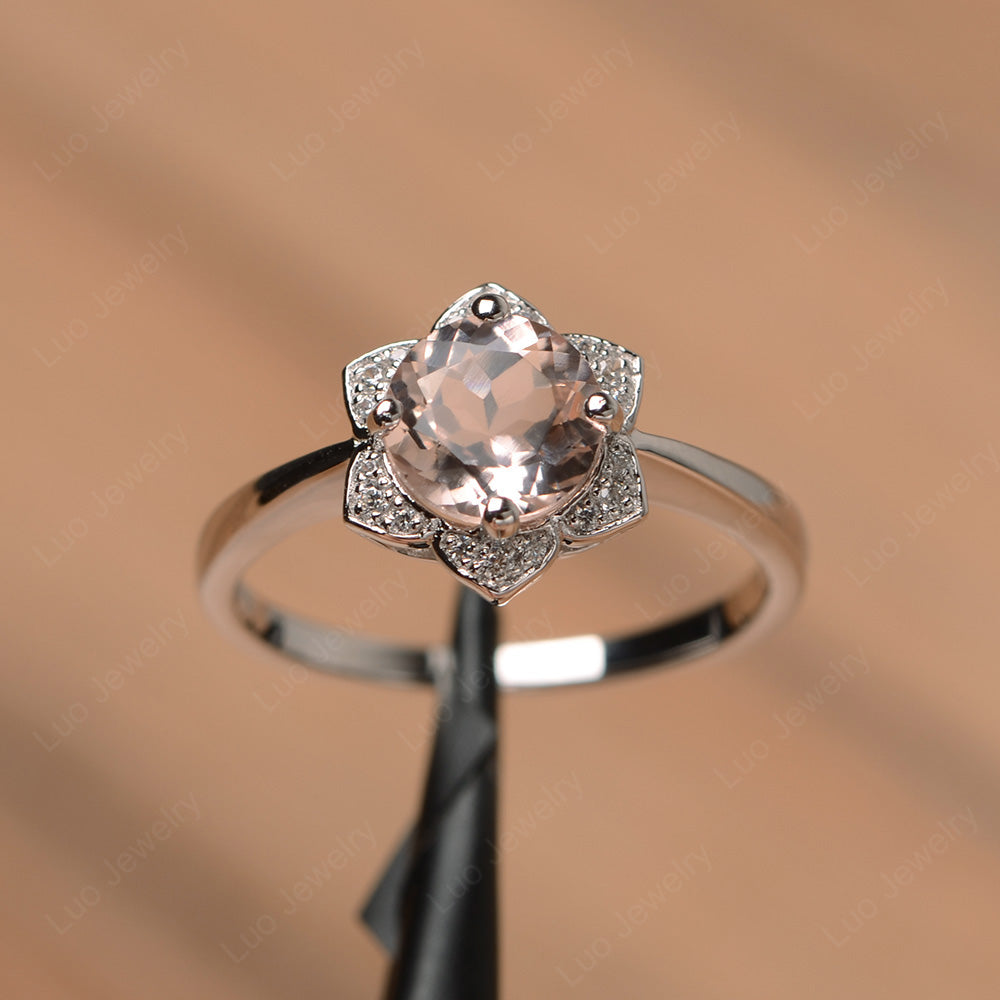 Round Cut Morganite Halo Flower Engagement Ring - LUO Jewelry