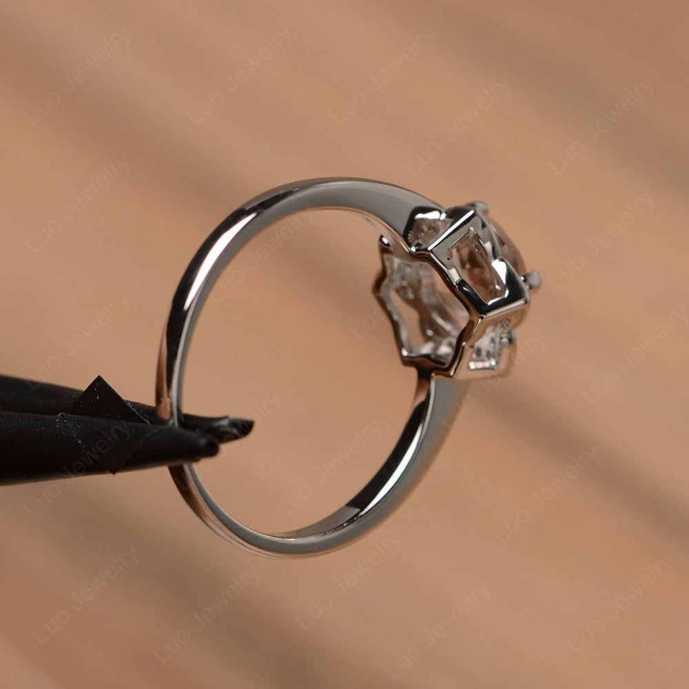 Round Cut Morganite Halo Flower Engagement Ring - LUO Jewelry