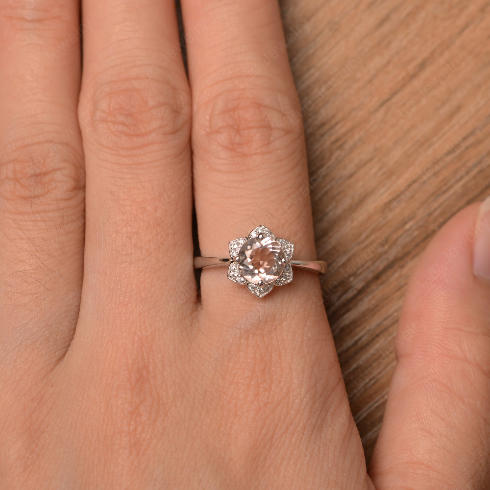 Round Cut Morganite Halo Flower Engagement Ring - LUO Jewelry