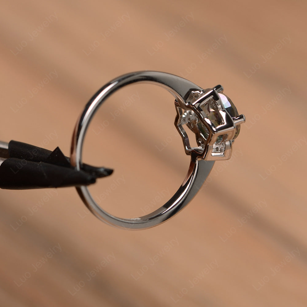 Round Cut Mystic Topaz Halo Flower Engagement Ring - LUO Jewelry