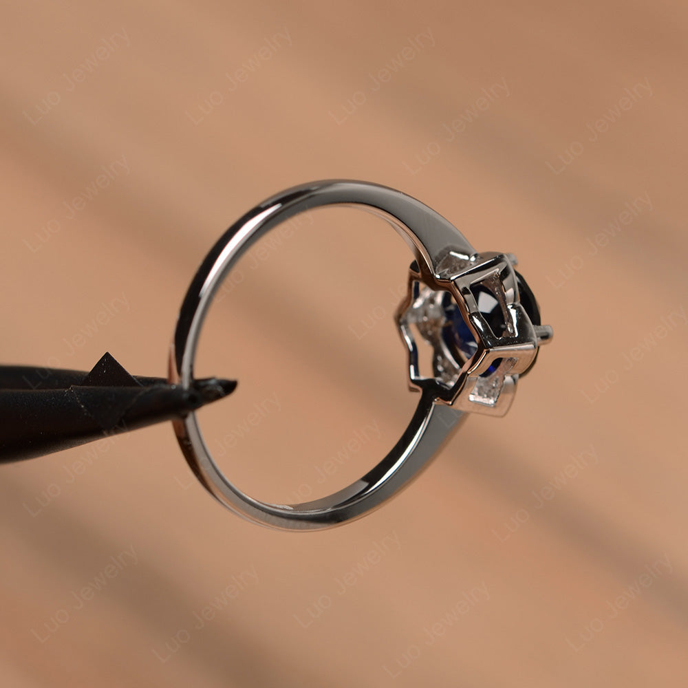 Round Cut Lab Sapphire Halo Flower Engagement Ring - LUO Jewelry