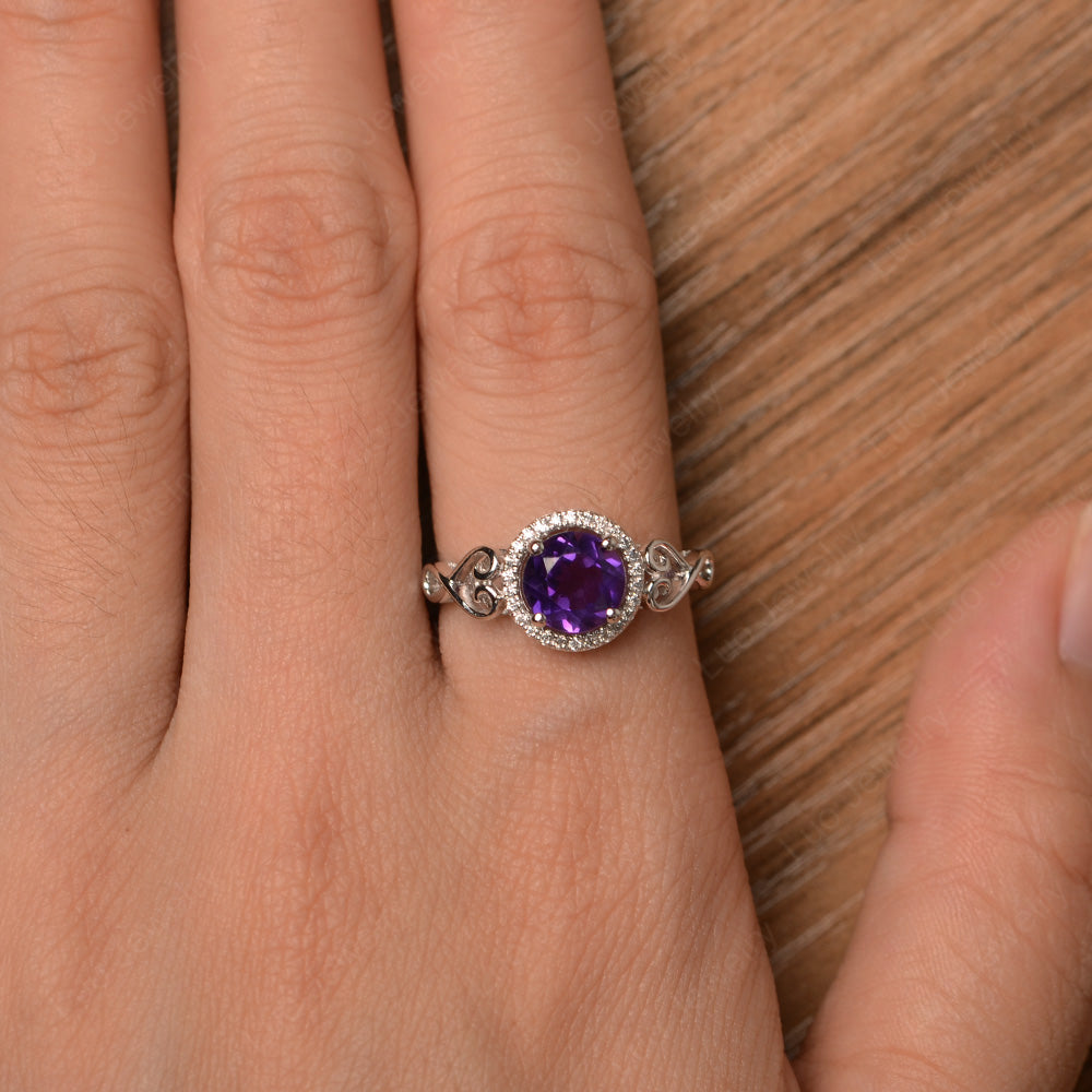 Art Deco Amethyst Halo Engagement Ring - LUO Jewelry