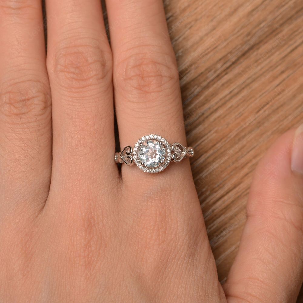 Art Deco Aquamarine Halo Engagement Ring - LUO Jewelry