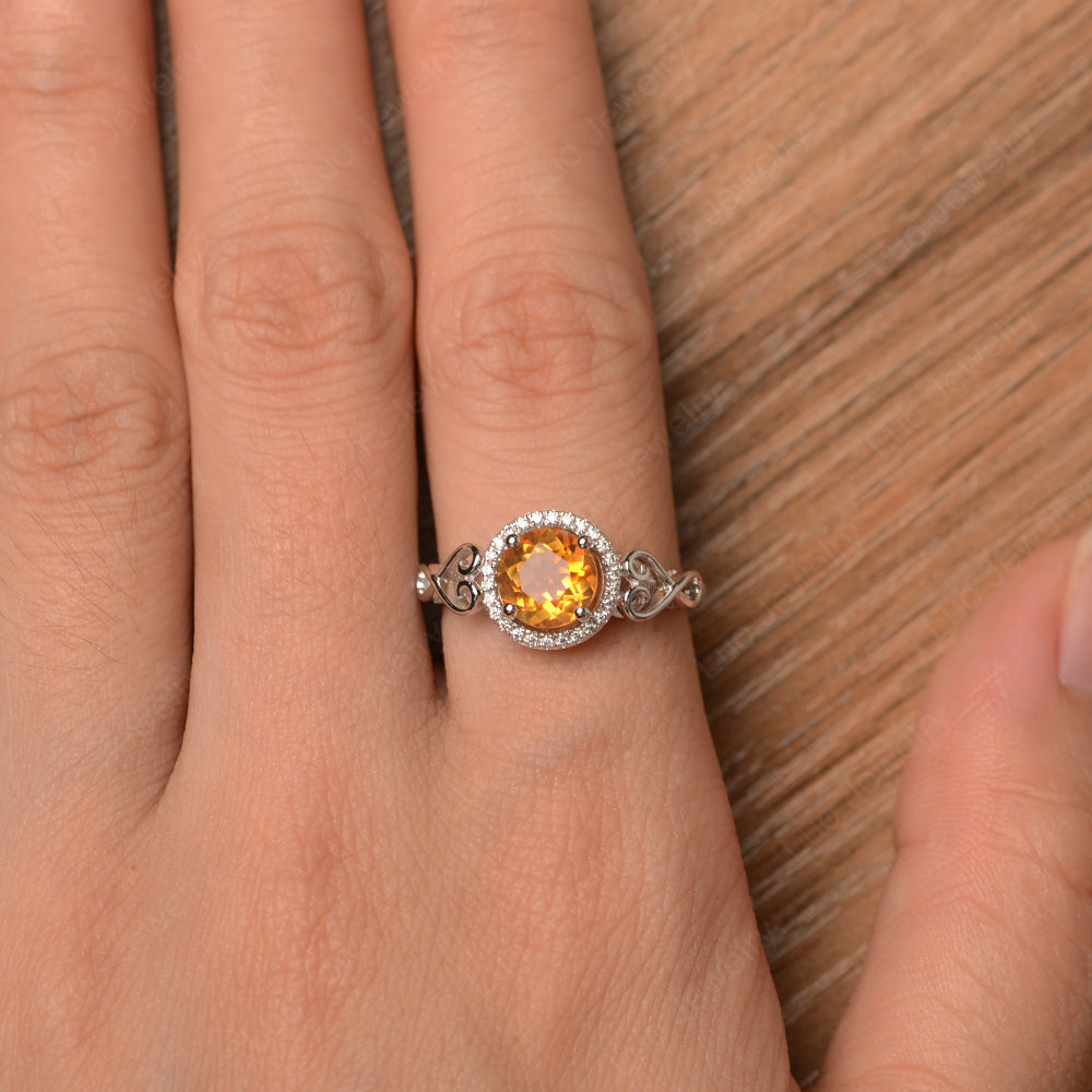 Art Deco Citrine Halo Engagement Ring - LUO Jewelry