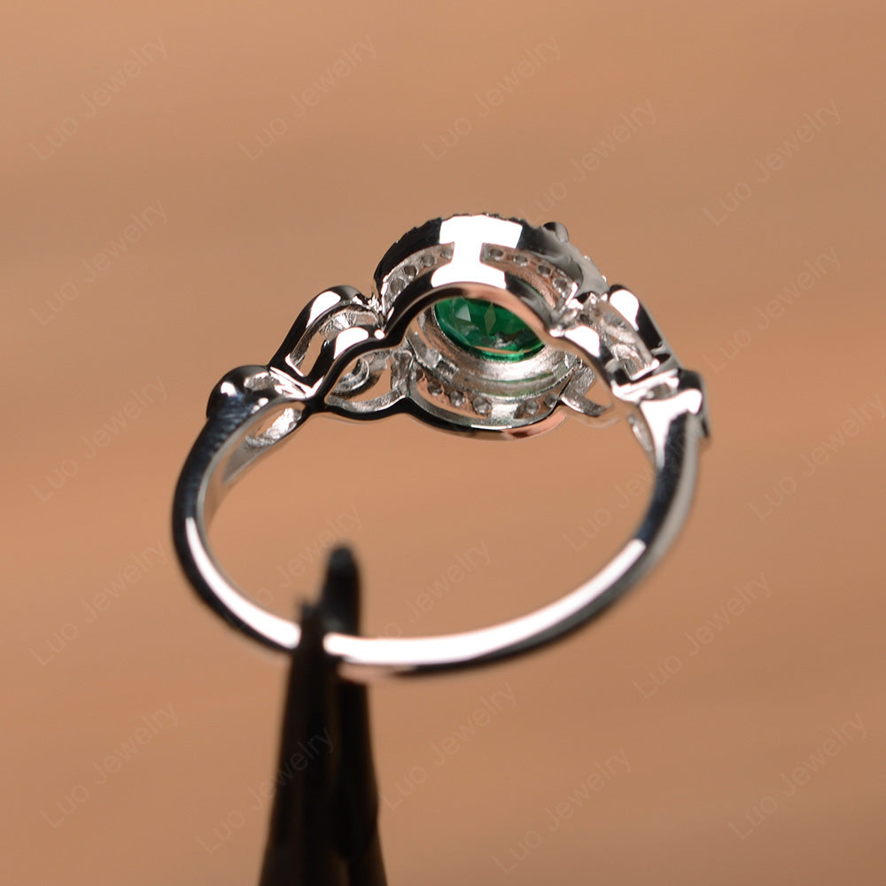 Art Deco Lab Emerald Halo Engagement Ring - LUO Jewelry