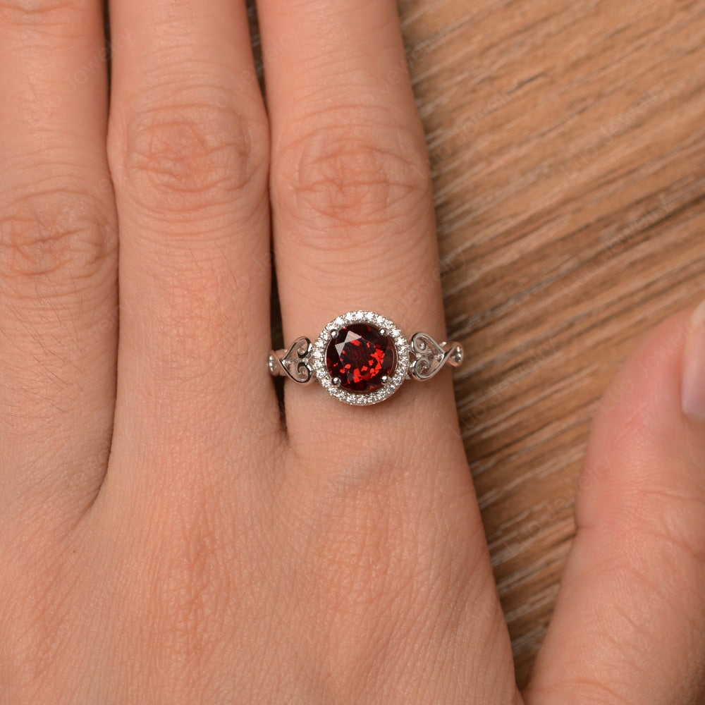 Art Deco Garnet Halo Engagement Ring - LUO Jewelry