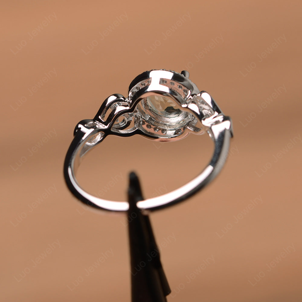 Art Deco Green Amethyst Halo Engagement Ring - LUO Jewelry