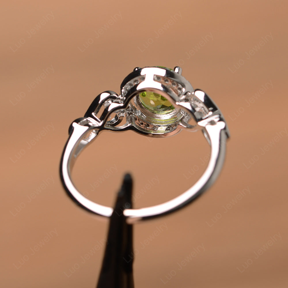 Art Deco Peridot Halo Engagement Ring - LUO Jewelry