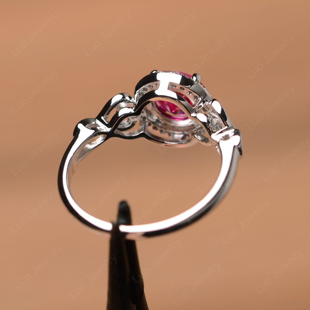 Art Deco Ruby Halo Engagement Ring - LUO Jewelry