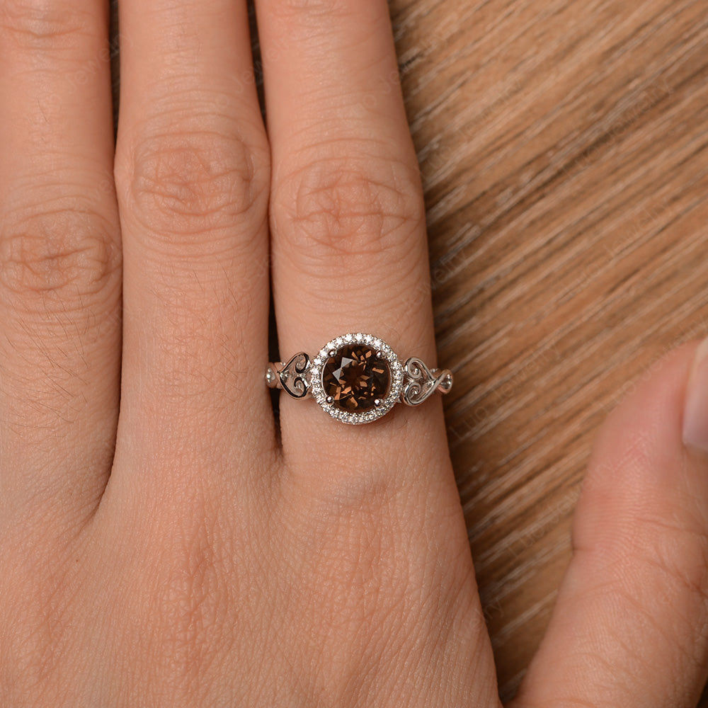 Art Deco Smoky Quartz Halo Engagement Ring - LUO Jewelry